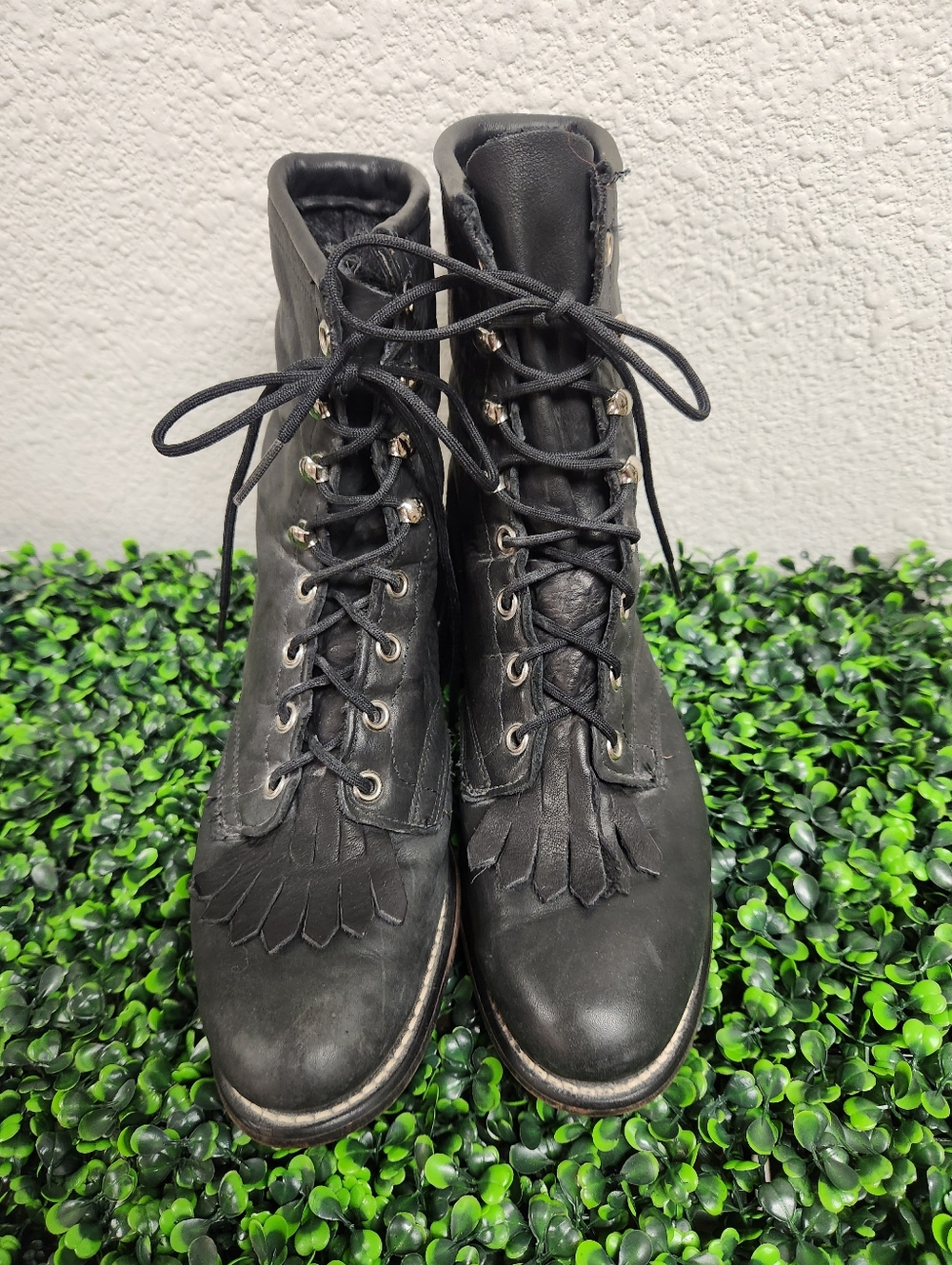 Vintage Laredo Kiltie Roper Leather Lace Up Black Granny Boots Size 7.5